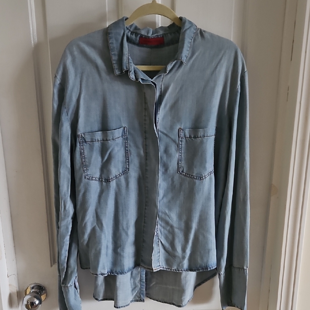 Signature8 Blue Boxy Button Down Blouse